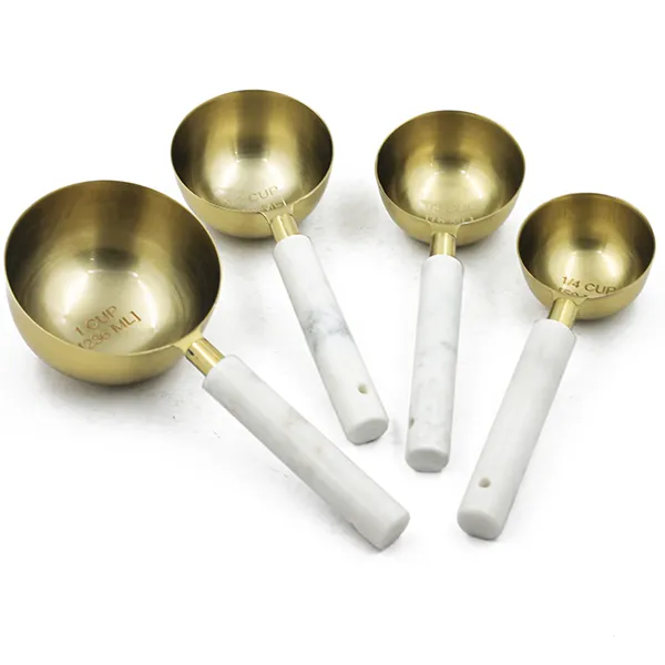 4 Pieces Of Measuring Cup With White Marbel Handle